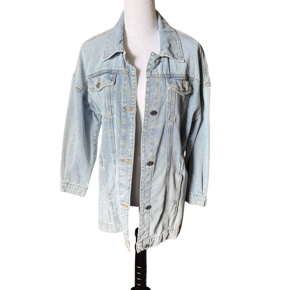 GUESS Longline Stonewash Denim Jean Jacket Oversized Womens Size Small